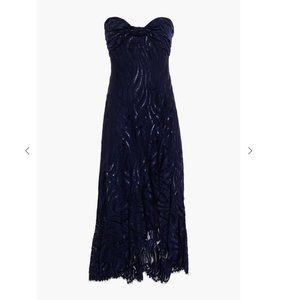 JONATHAN SIMKHAI Strapless knotted metallic lace midi dress